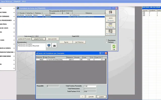 Previsiones de costes de proveedores — WINTRANS