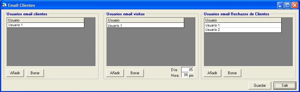 Captura de pantalla — Ayuda WINTRANS: Mantenimiento - Email Clientes