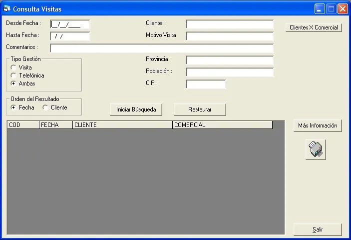 Captura de pantalla — Ayuda WINTRANS: Consultas - Visitas