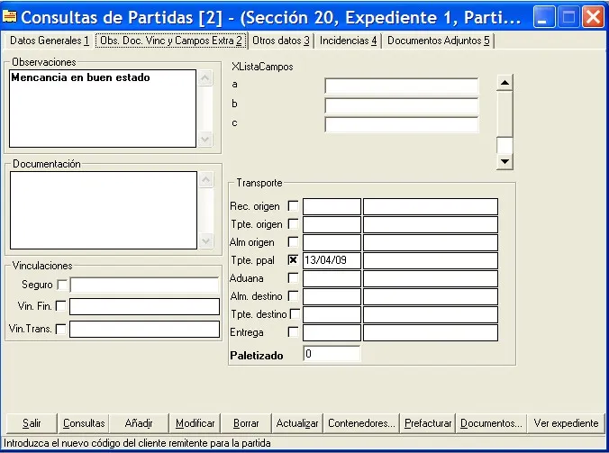 Captura de pantalla 8 — Ayuda WINTRANS: Partidas