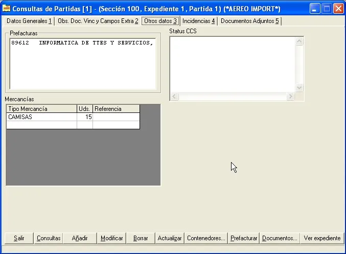 Captura de pantalla 9 — Ayuda WINTRANS: Partidas
