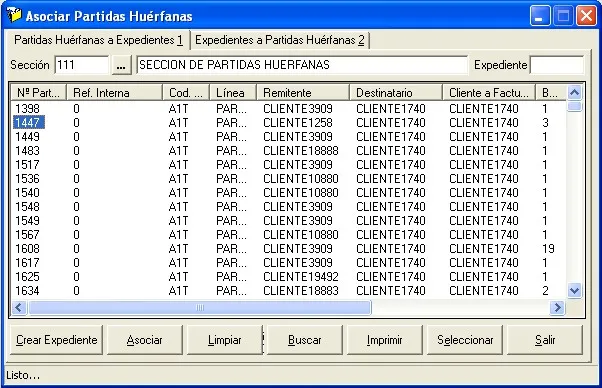 Captura de pantalla — Ayuda WINTRANS: Asociar partidas huérfanas