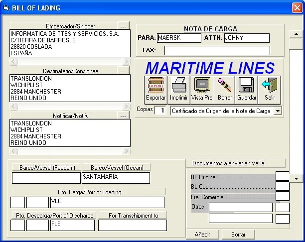 Captura de pantalla 4 — Ayuda WINTRANS: Nota de Carga (Master BL)