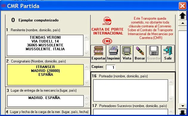 Captura de pantalla 2 — Ayuda WINTRANS: CMR