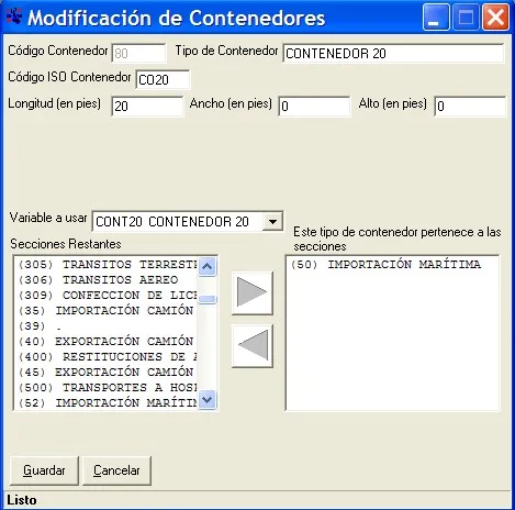 Captura de pantalla — Ayuda WINTRANS: Contenedores
