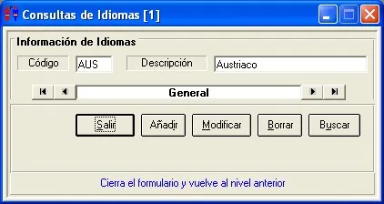 Captura de pantalla — Ayuda WINTRANS: Idiomas