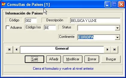 Captura de pantalla — Ayuda WINTRANS: Países