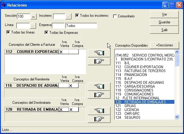 Captura de pantalla — Ayuda WINTRANS: Relaciones
