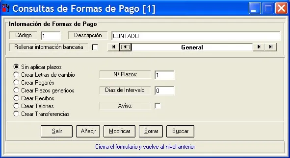 Captura de pantalla — Ayuda WINTRANS: Formas de pago